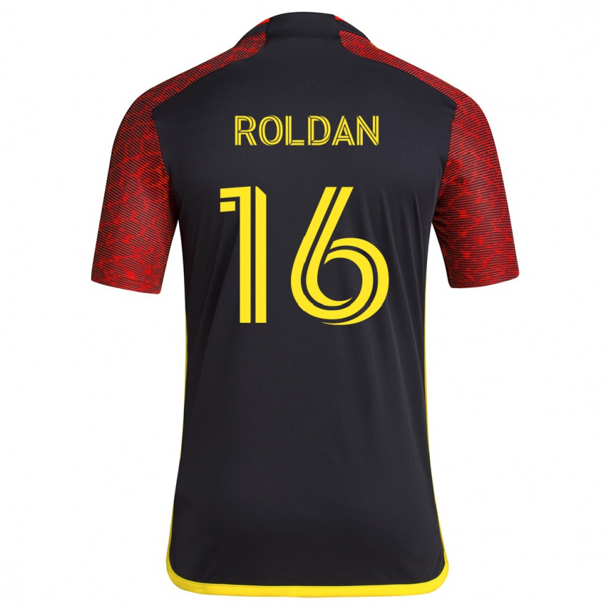 Hombre Fútbol Camiseta Álex Roldán #16 Negro Rojo 2ª Equipación 2024/25 Argentina