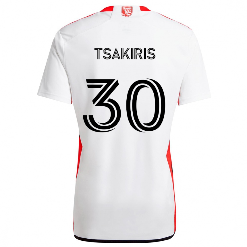 Hombre Fútbol Camiseta Niko Tsakiris #30 Blanco Rojo 2ª Equipación 2024/25 Argentina