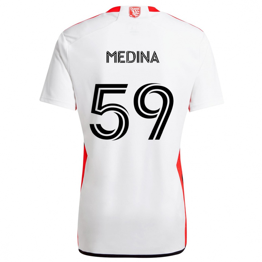 Hombre Fútbol Camiseta Cruz Medina #59 Blanco Rojo 2ª Equipación 2024/25 Argentina