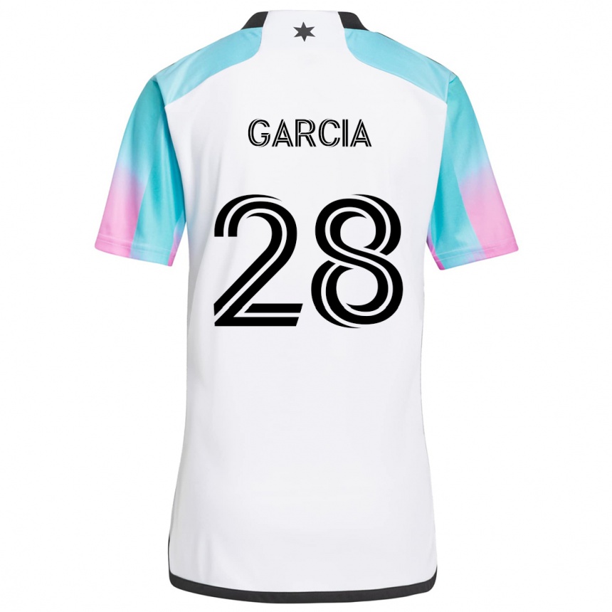 Hombre Fútbol Camiseta Mender García #28 Blanco Azul Negro 2ª Equipación 2024/25 Argentina