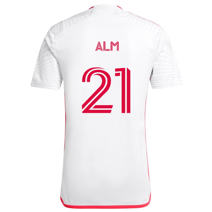 Hombre Fútbol Camiseta Rasmus Alm #21 Blanco Rojo 2ª Equipación 2024/25 Argentina