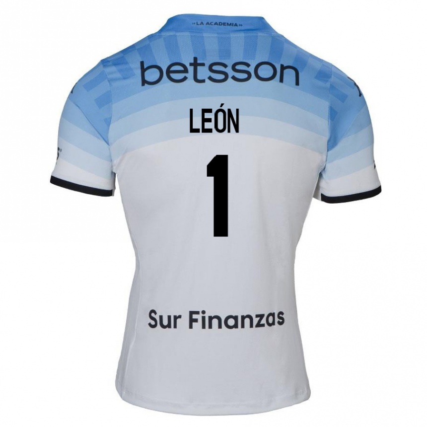 Hombre Fútbol Camiseta Roberto León #1 Blanco Azul Negro 2ª Equipación 2024/25 Argentina