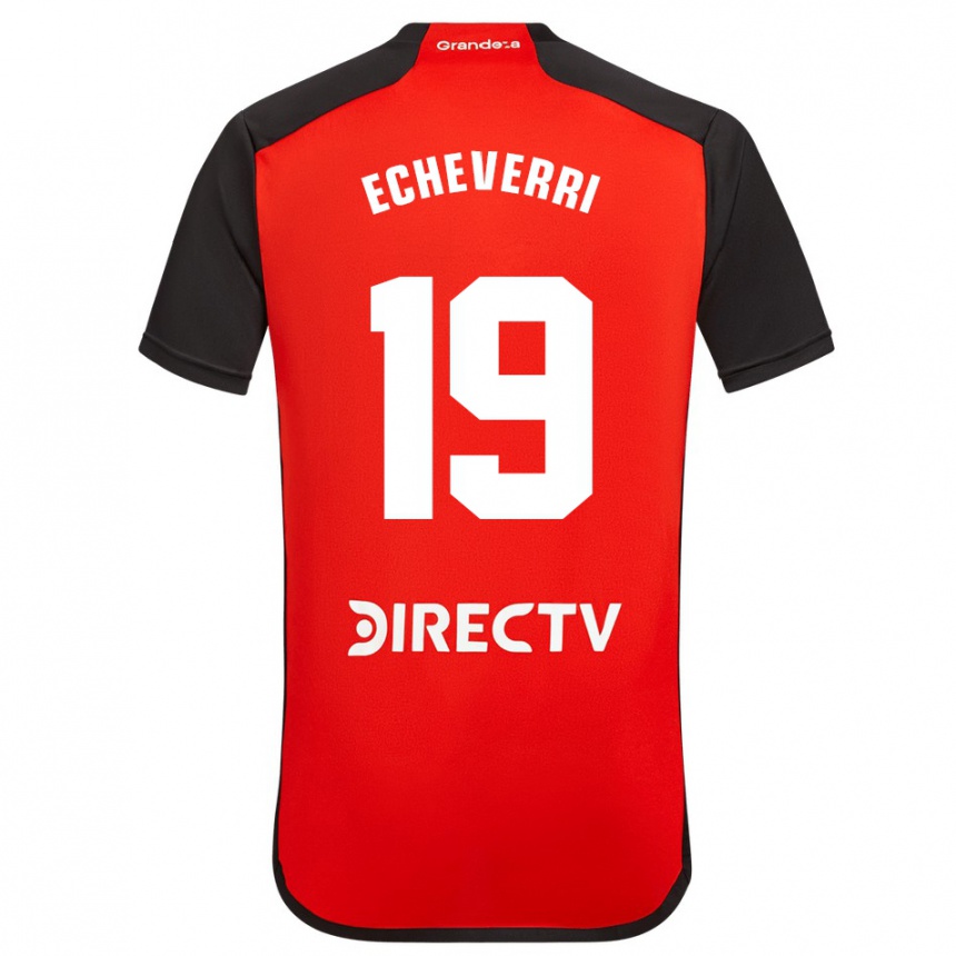 Hombre Fútbol Camiseta Claudio Echeverri #19 Rojo Negro Blanco 2ª Equipación 2024/25 Argentina