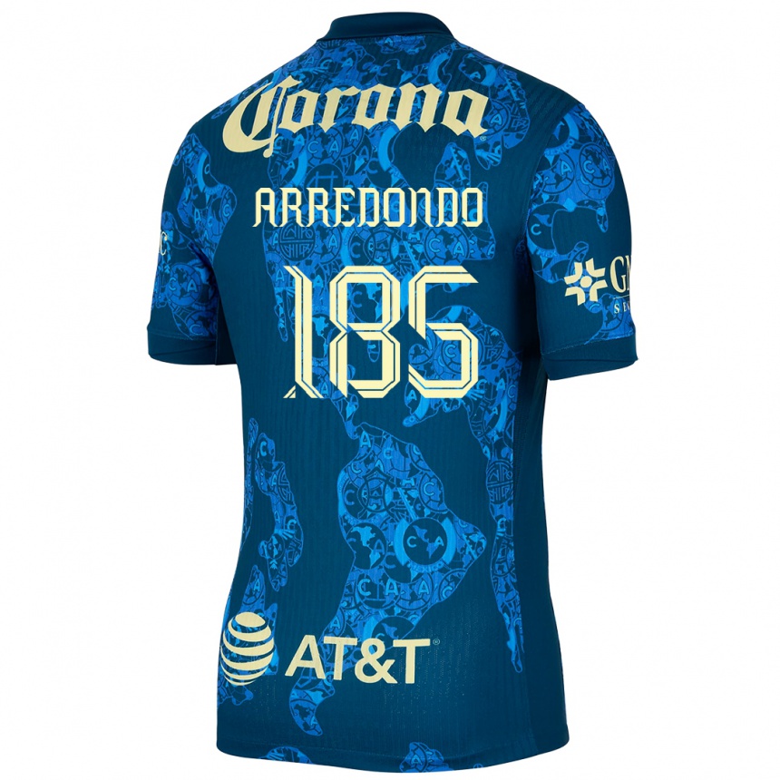 Hombre Fútbol Camiseta Aarón Arredondo #185 Azul Amarillo 2ª Equipación 2024/25 Argentina