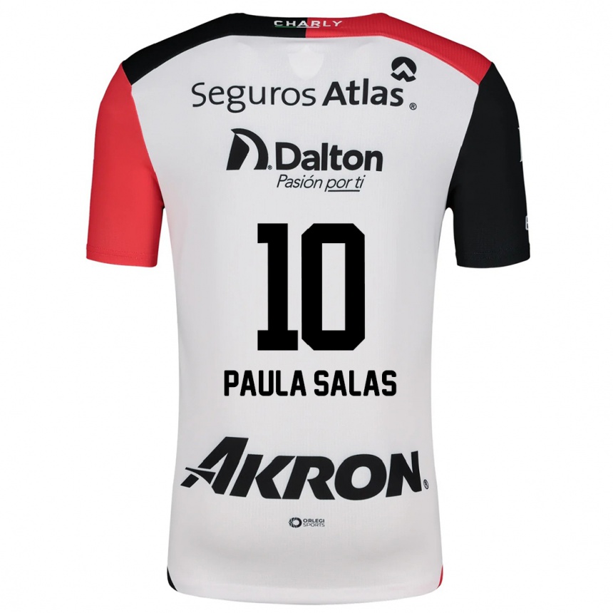 Mujer Fútbol Camiseta María Paula Salas #10 Blanco Rojo Negro 2ª Equipación 2024/25 Argentina