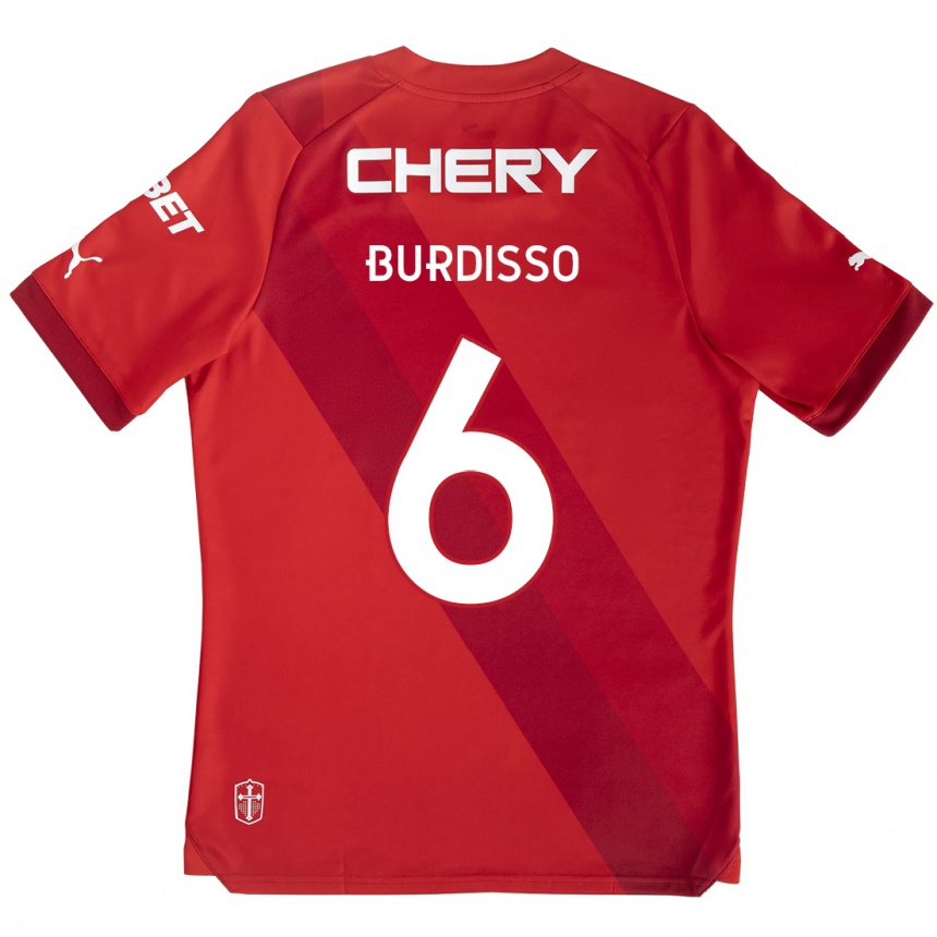 Mujer Fútbol Camiseta Guillermo Burdisso #6 Rojo Blanco 2ª Equipación 2024/25 Argentina