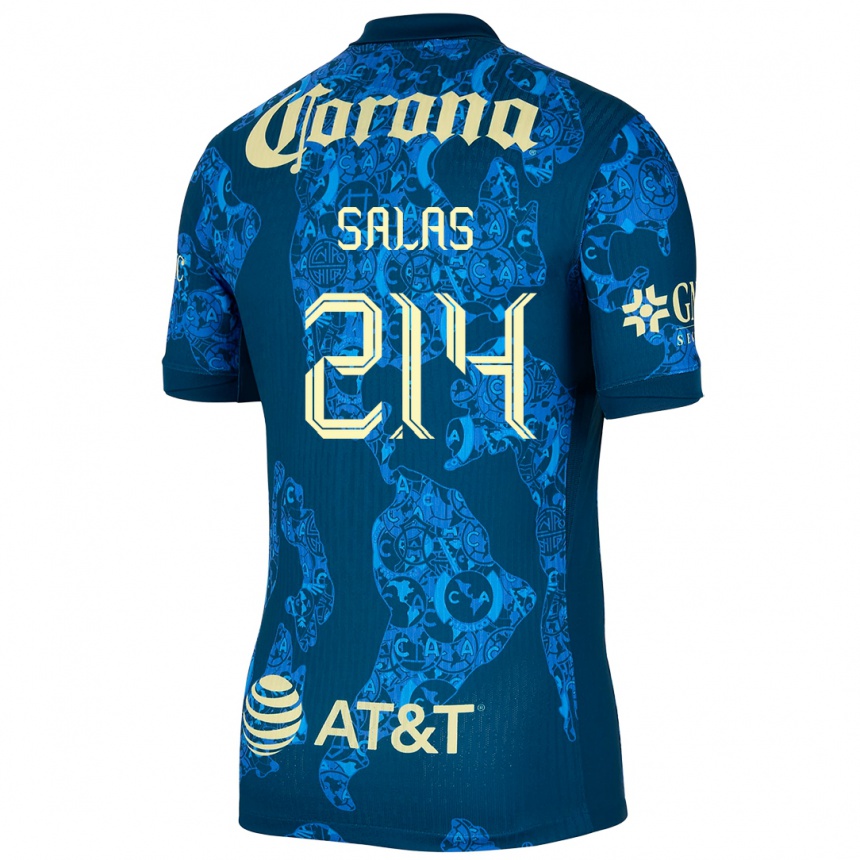 Mujer Fútbol Camiseta Patricio Salas #214 Azul Amarillo 2ª Equipación 2024/25 Argentina