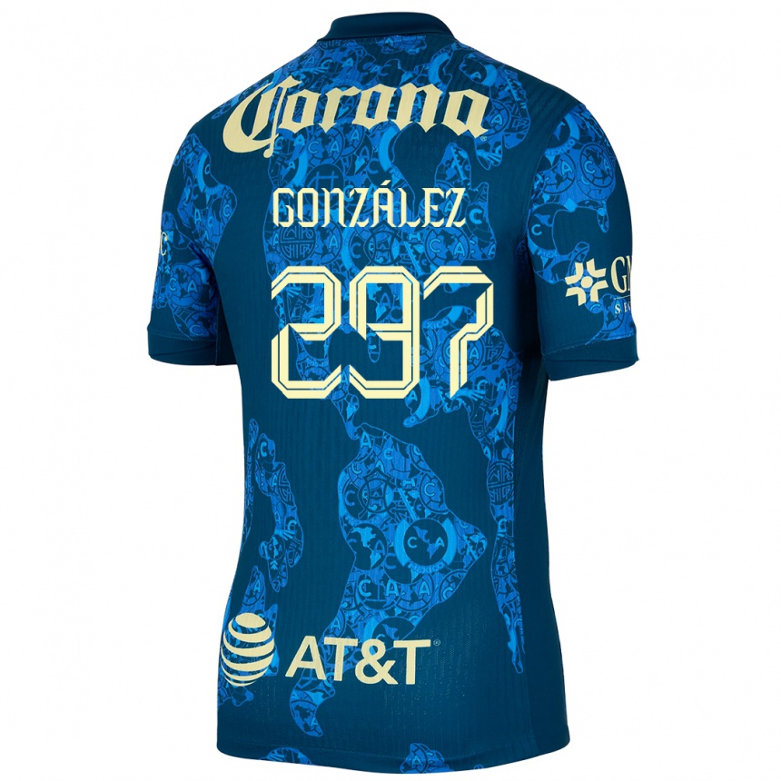 Mujer Fútbol Camiseta Océlotl González #297 Azul Amarillo 2ª Equipación 2024/25 Argentina