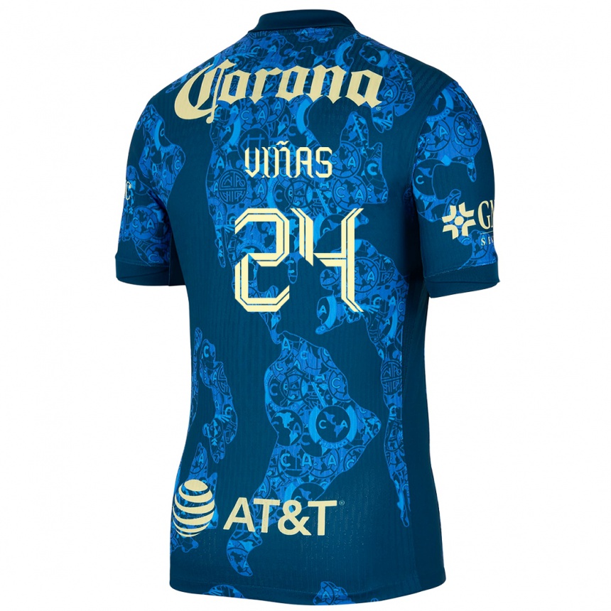 Mujer Fútbol Camiseta Federico Viñas #24 Azul Amarillo 2ª Equipación 2024/25 Argentina