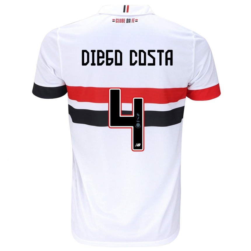 Niño Fútbol Camiseta Diego Costa #4 Blanco Rojo Negro 1ª Equipación 2024/25 Argentina