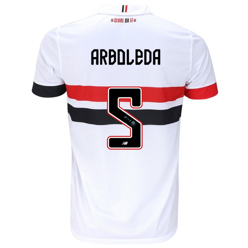 Niño Fútbol Camiseta Robert Arboleda #5 Blanco Rojo Negro 1ª Equipación 2024/25 Argentina