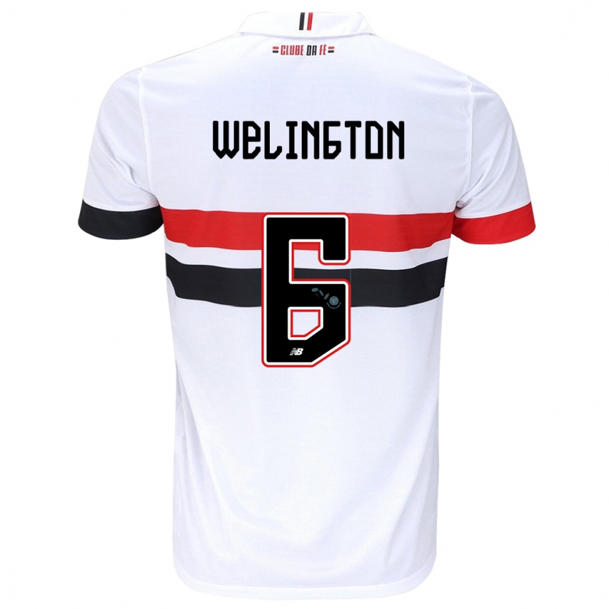 Niño Fútbol Camiseta Welington #6 Blanco Rojo Negro 1ª Equipación 2024/25 Argentina