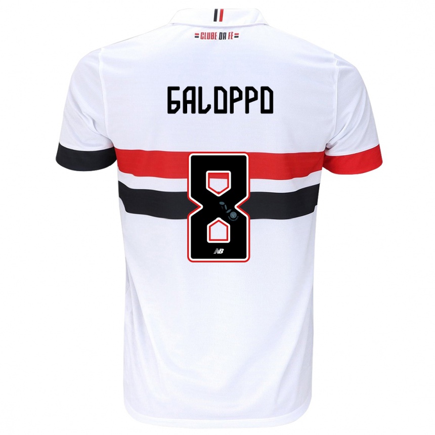 Niño Fútbol Camiseta Giuliano Galoppo #8 Blanco Rojo Negro 1ª Equipación 2024/25 Argentina