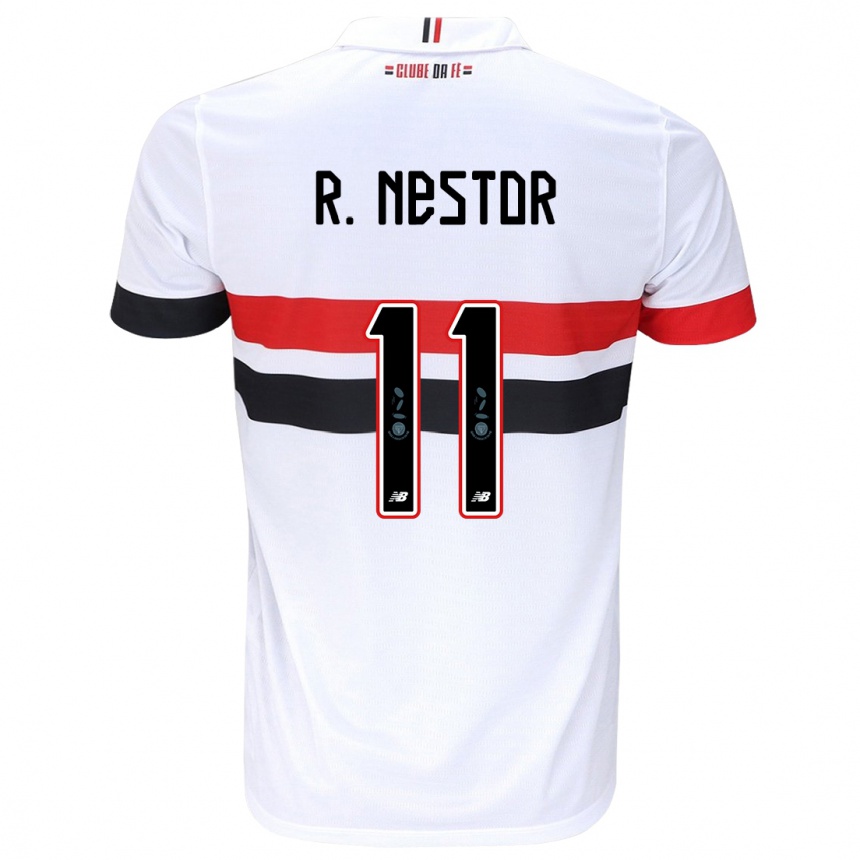 Niño Fútbol Camiseta Rodrigo Nestor #11 Blanco Rojo Negro 1ª Equipación 2024/25 Argentina