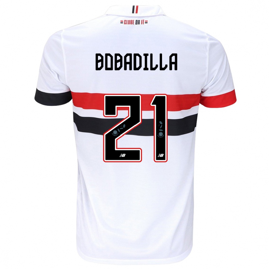 Niño Fútbol Camiseta Damián Bobadilla #21 Blanco Rojo Negro 1ª Equipación 2024/25 Argentina