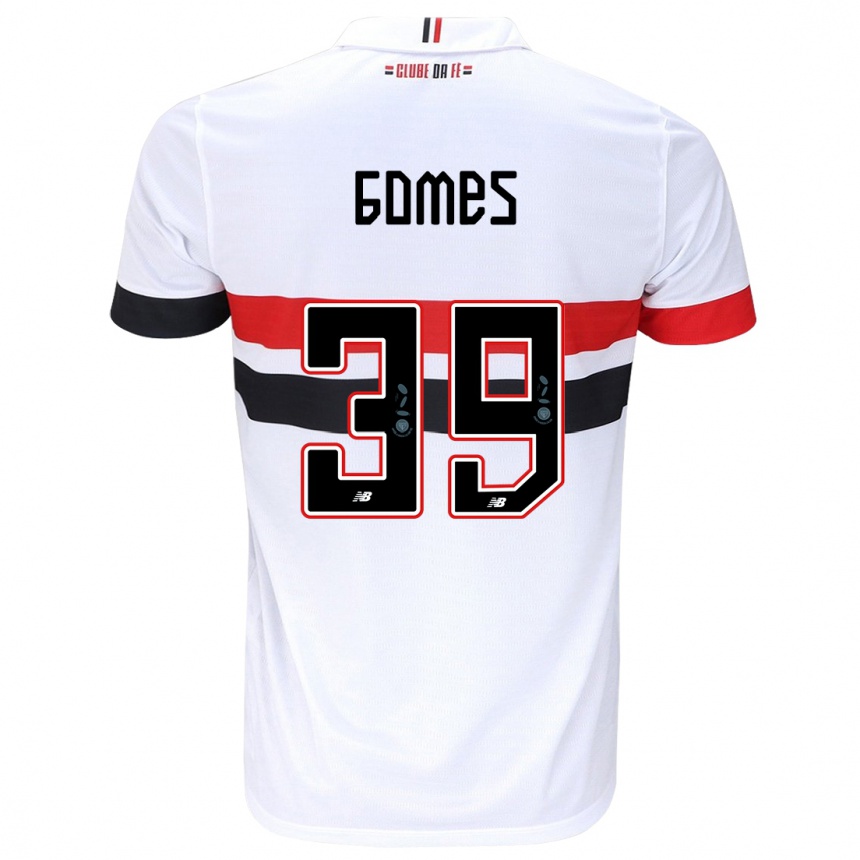 Niño Fútbol Camiseta William Gomes #39 Blanco Rojo Negro 1ª Equipación 2024/25 Argentina