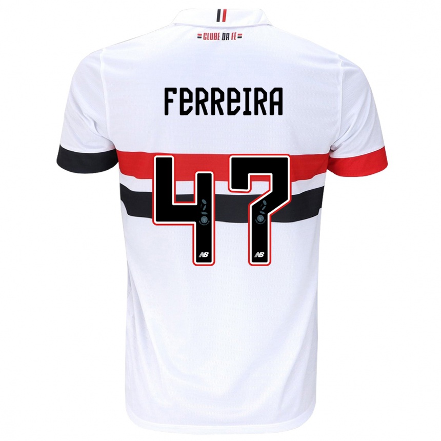 Niño Fútbol Camiseta Ferreira #47 Blanco Rojo Negro 1ª Equipación 2024/25 Argentina