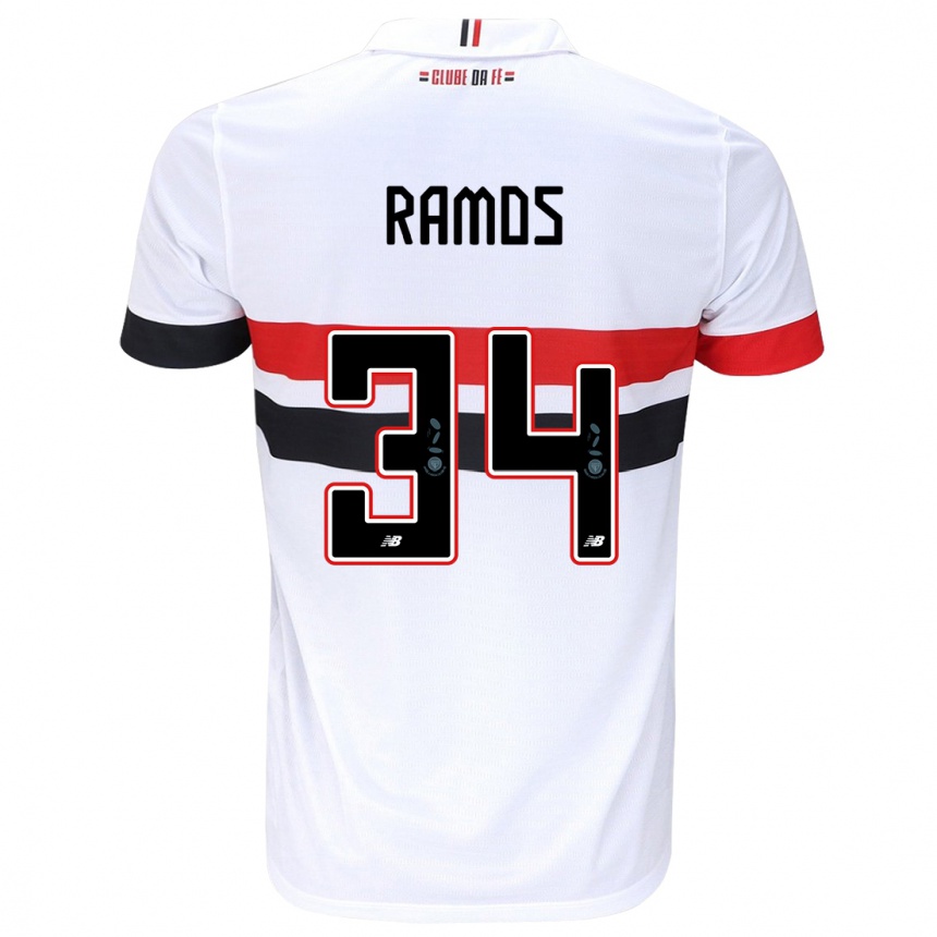 Niño Fútbol Camiseta Raí Ramos #34 Blanco Rojo Negro 1ª Equipación 2024/25 Argentina