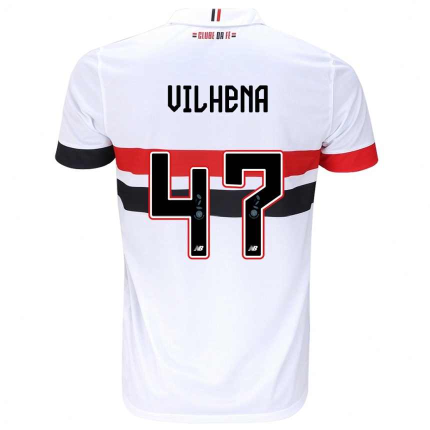 Niño Fútbol Camiseta Pedro Vilhena #47 Blanco Rojo Negro 1ª Equipación 2024/25 Argentina