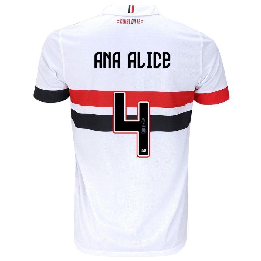 Niño Fútbol Camiseta Ana Alice Luciano Da Silva #4 Blanco Rojo Negro 1ª Equipación 2024/25 Argentina