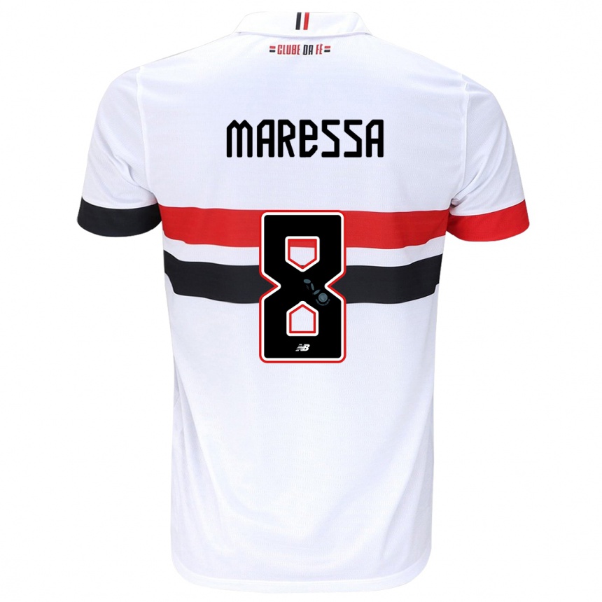 Niño Fútbol Camiseta Maressa #8 Blanco Rojo Negro 1ª Equipación 2024/25 Argentina