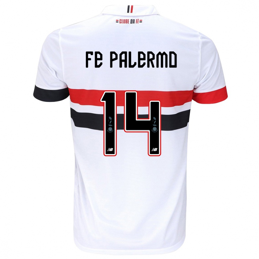 Niño Fútbol Camiseta Fe Palermo #14 Blanco Rojo Negro 1ª Equipación 2024/25 Argentina