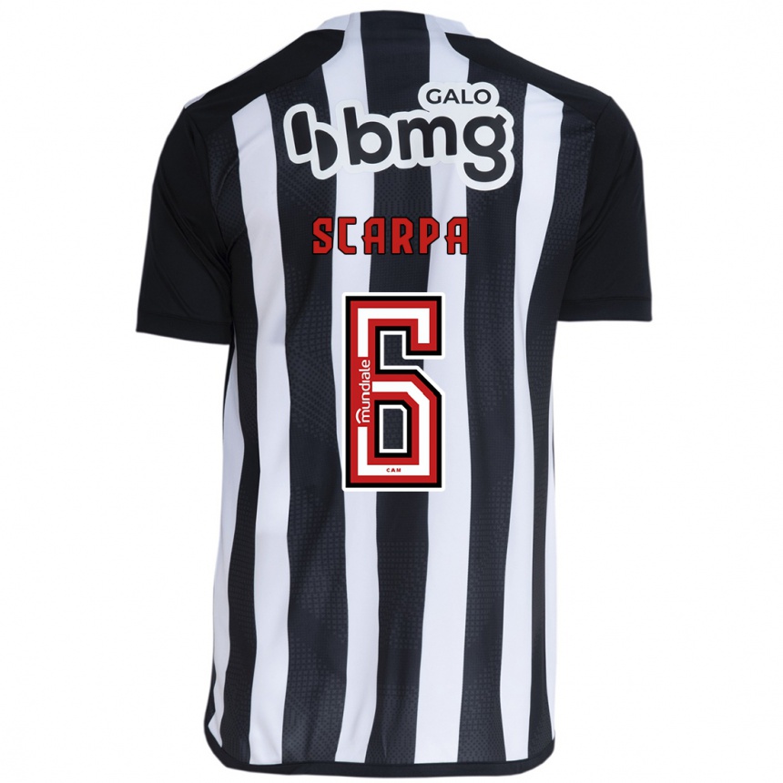 Niño Fútbol Camiseta Gustavo Scarpa #6 Blanco Negro 1ª Equipación 2024/25 Argentina