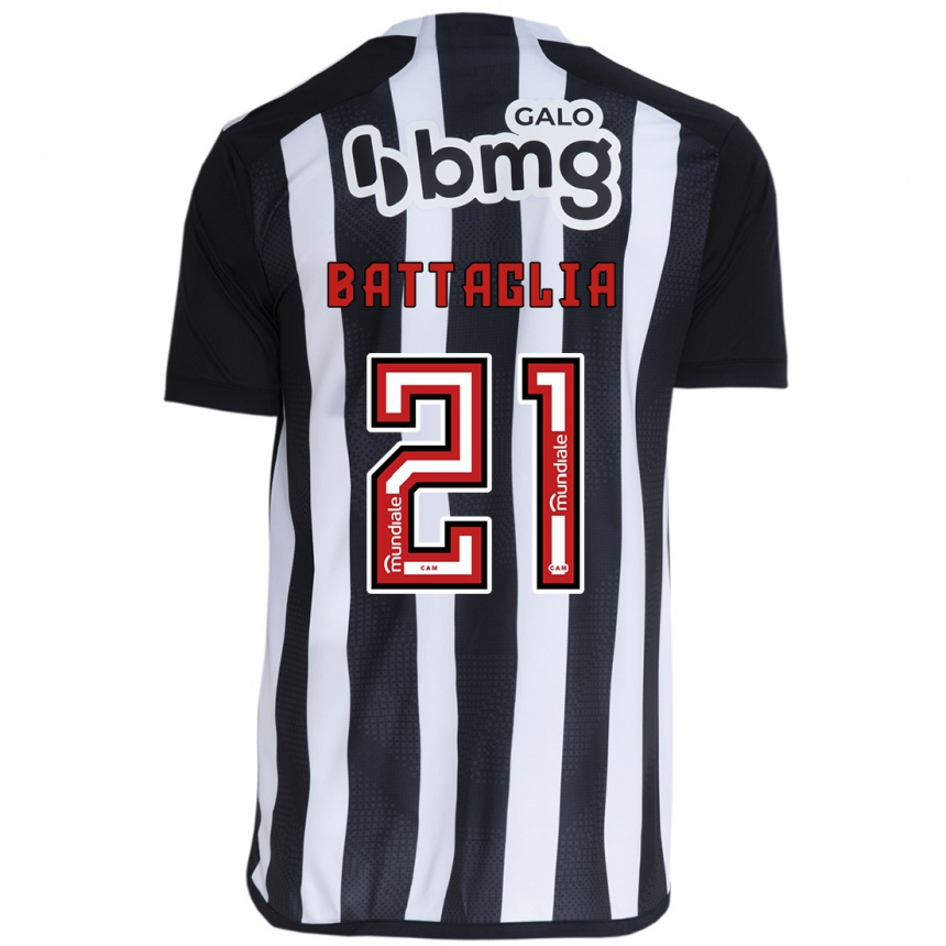 Niño Fútbol Camiseta Rodrigo Battaglia #21 Blanco Negro 1ª Equipación 2024/25 Argentina