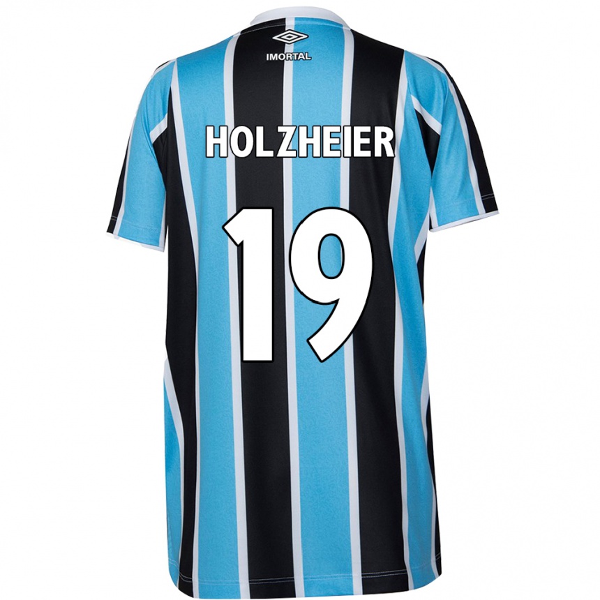 Niño Fútbol Camiseta Agostina Holzheier #19 Azul Negro Blanco 1ª Equipación 2024/25 Argentina