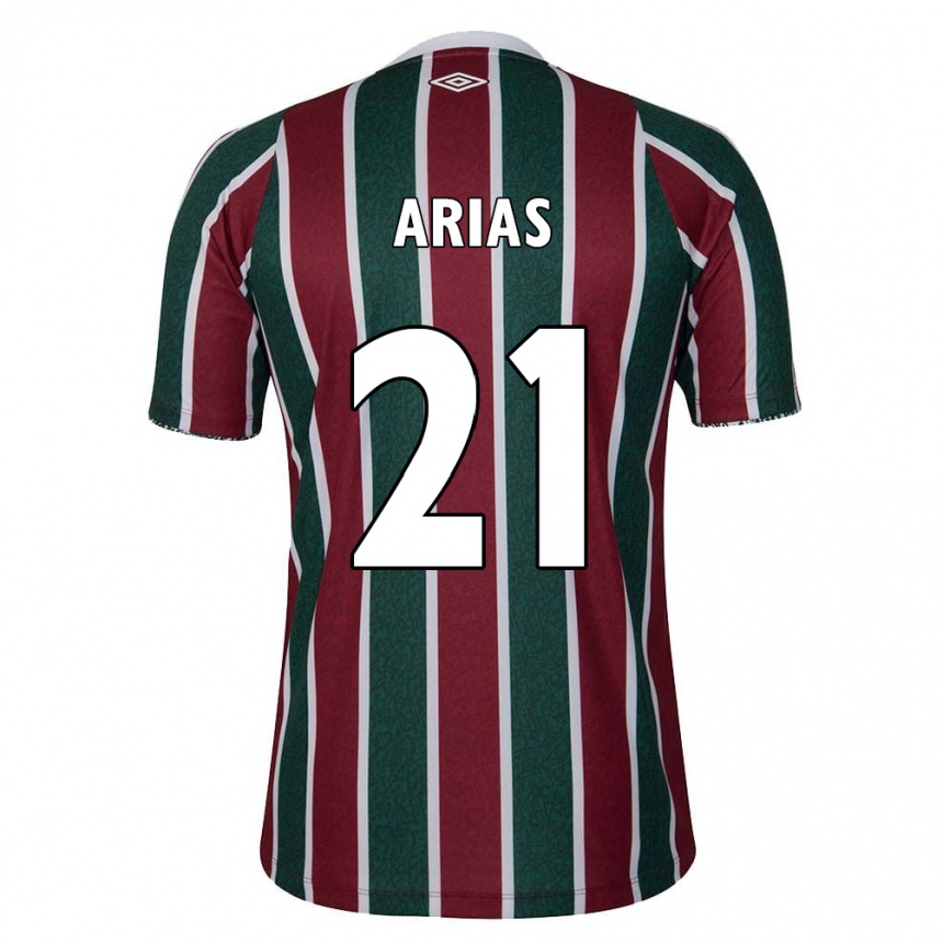 Niño Fútbol Camiseta Jhon Arias #21 Verde Granate Blanco 1ª Equipación 2024/25 Argentina