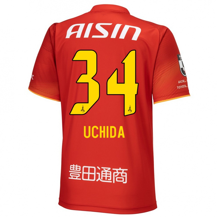 Niño Fútbol Camiseta Takuya Uchida #34 Rojo Blanco Amarillo 1ª Equipación 2024/25 Argentina