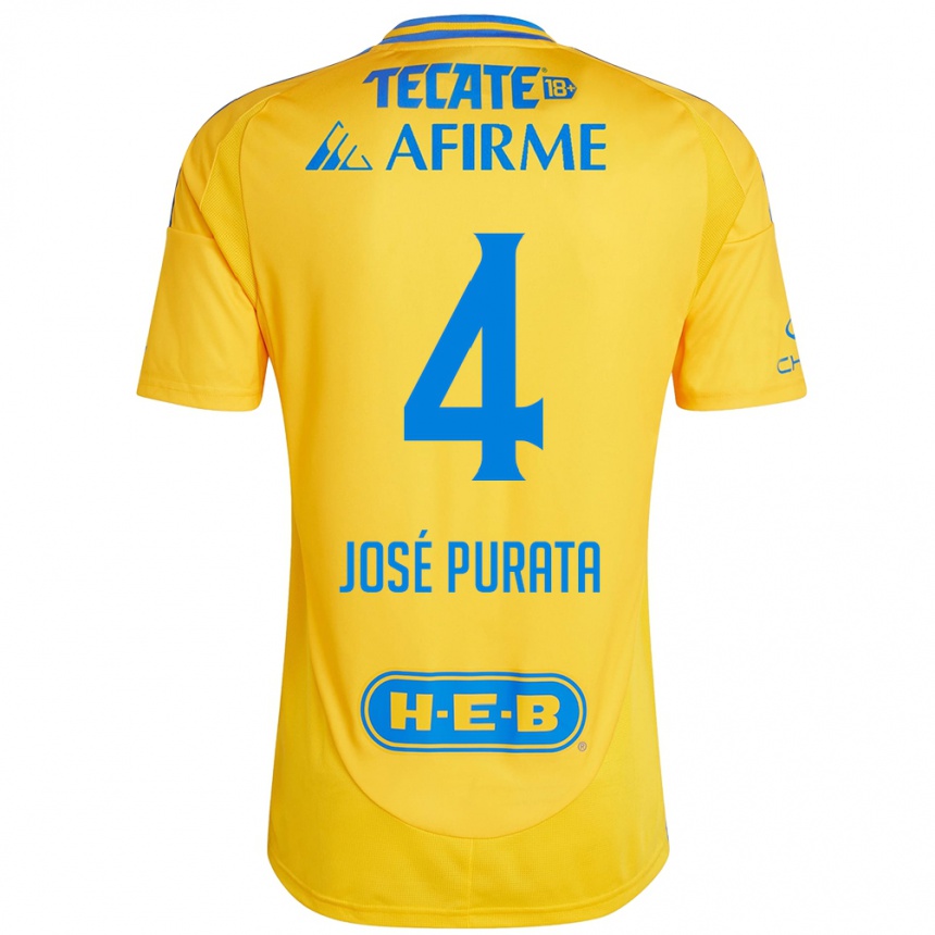 Niño Fútbol Camiseta Juan José Purata #4 Oro Amarillo 1ª Equipación 2024/25 Argentina