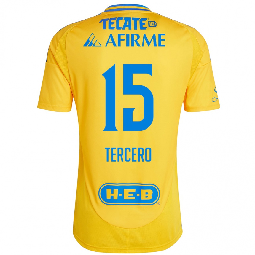 Niño Fútbol Camiseta Eduardo Tercero #15 Oro Amarillo 1ª Equipación 2024/25 Argentina