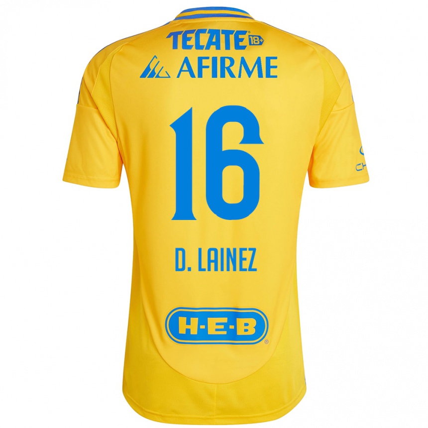 Niño Fútbol Camiseta Diego Lainez #16 Oro Amarillo 1ª Equipación 2024/25 Argentina