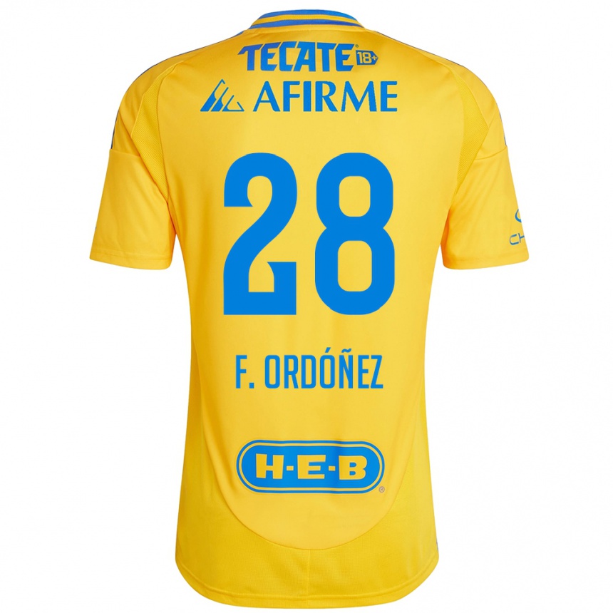 Niño Fútbol Camiseta Fernando Ordóñez #28 Oro Amarillo 1ª Equipación 2024/25 Argentina