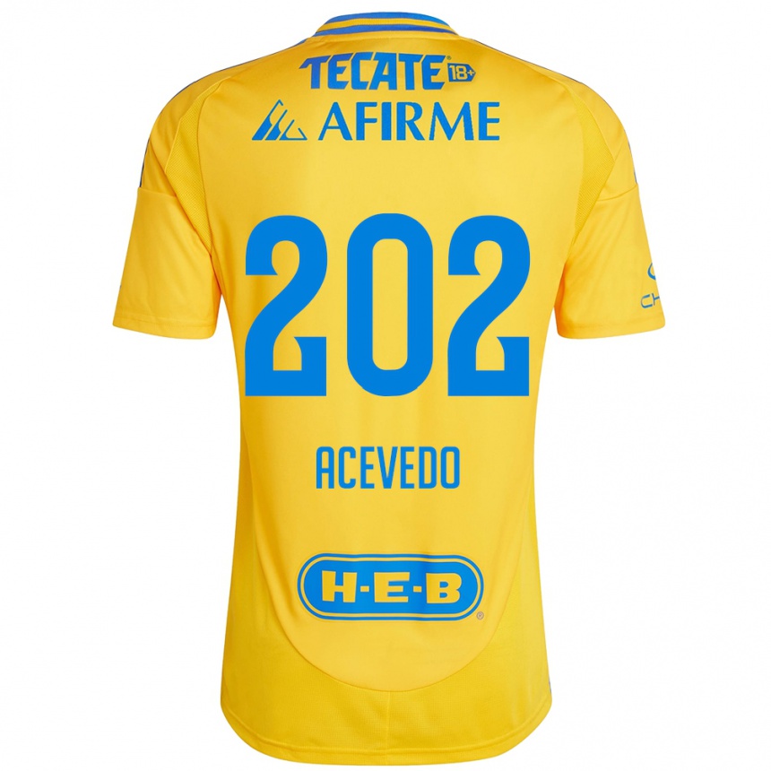 Niño Fútbol Camiseta José Acevedo #202 Oro Amarillo 1ª Equipación 2024/25 Argentina