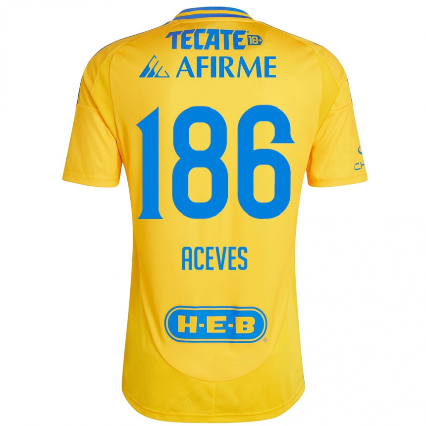 Niño Fútbol Camiseta Israel Aceves #186 Oro Amarillo 1ª Equipación 2024/25 Argentina