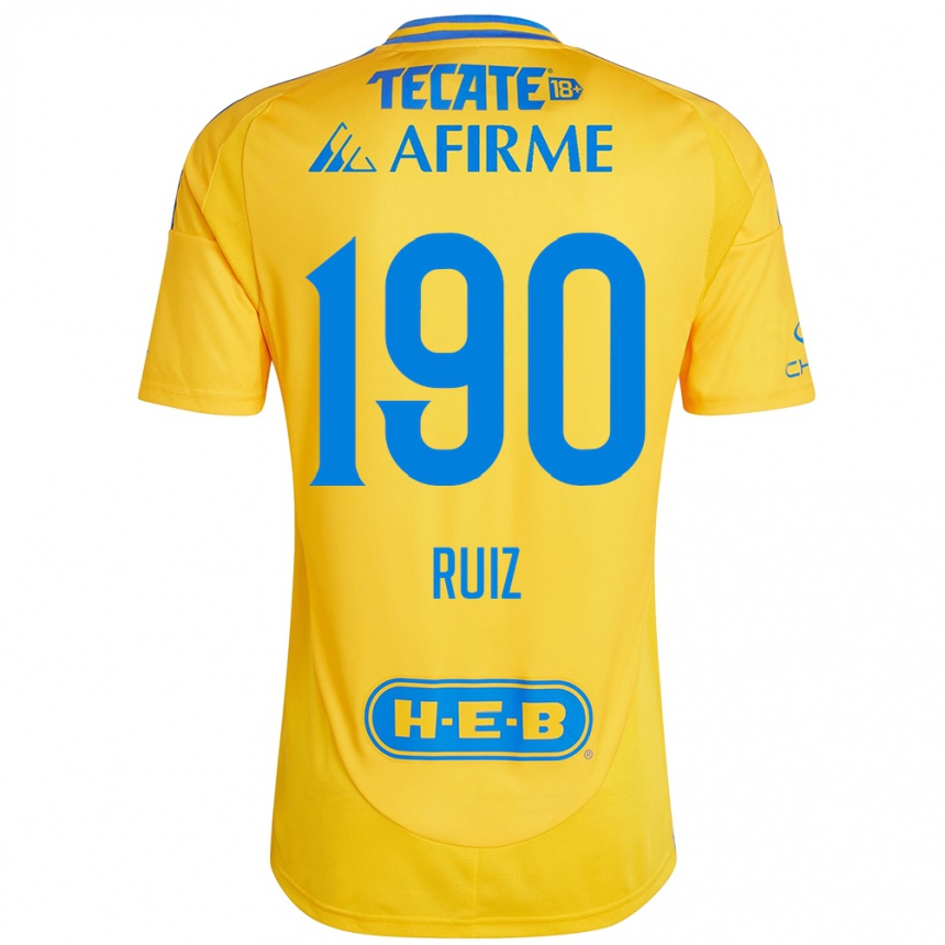 Niño Fútbol Camiseta Óscar Ruiz #190 Oro Amarillo 1ª Equipación 2024/25 Argentina