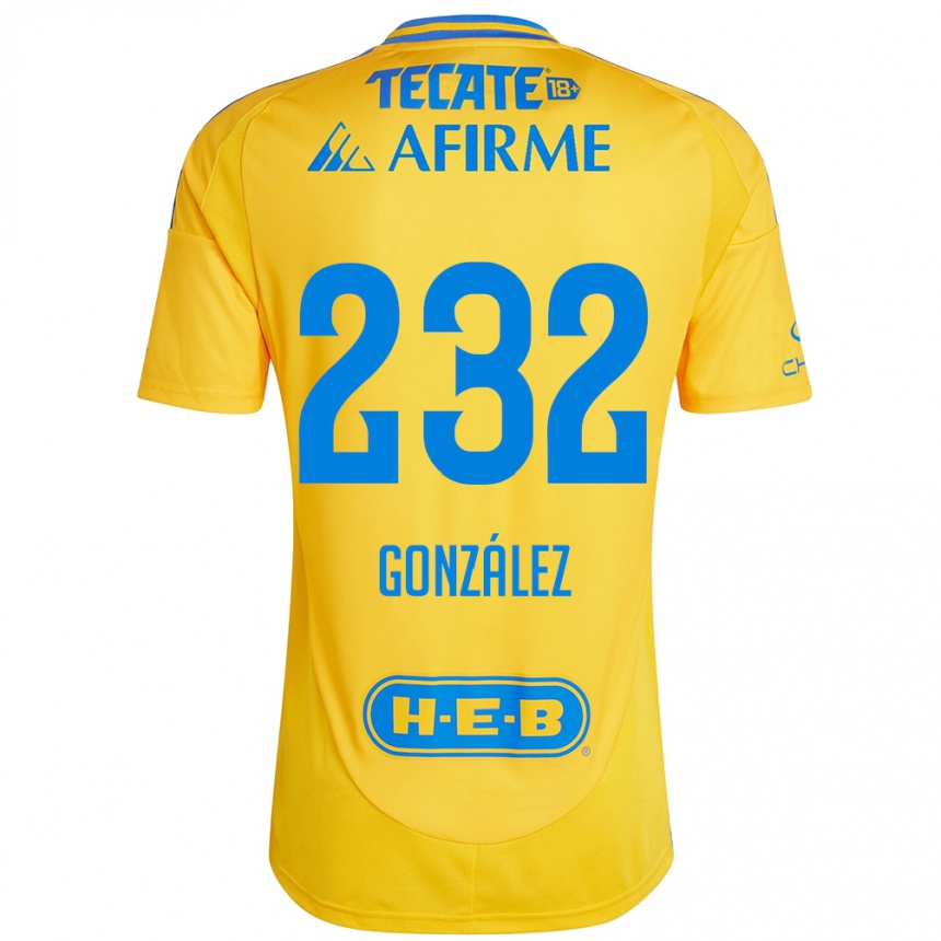 Niño Fútbol Camiseta César González #232 Oro Amarillo 1ª Equipación 2024/25 Argentina