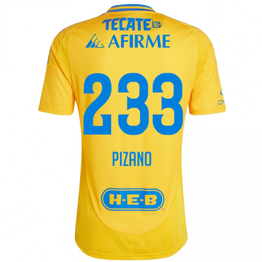 Niño Fútbol Camiseta Juan Pizano #233 Oro Amarillo 1ª Equipación 2024/25 Argentina