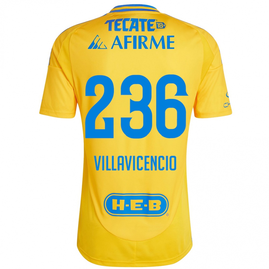 Niño Fútbol Camiseta Edgar Villavicencio #236 Oro Amarillo 1ª Equipación 2024/25 Argentina