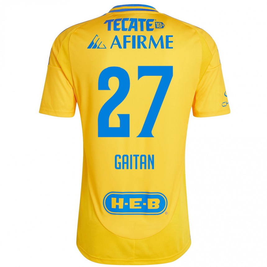 Niño Fútbol Camiseta Natalia Gaitan #27 Oro Amarillo 1ª Equipación 2024/25 Argentina