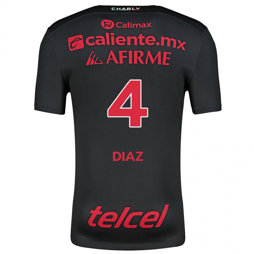 Niño Fútbol Camiseta Nicolás Díaz #4 Negro Rojo 1ª Equipación 2024/25 Argentina