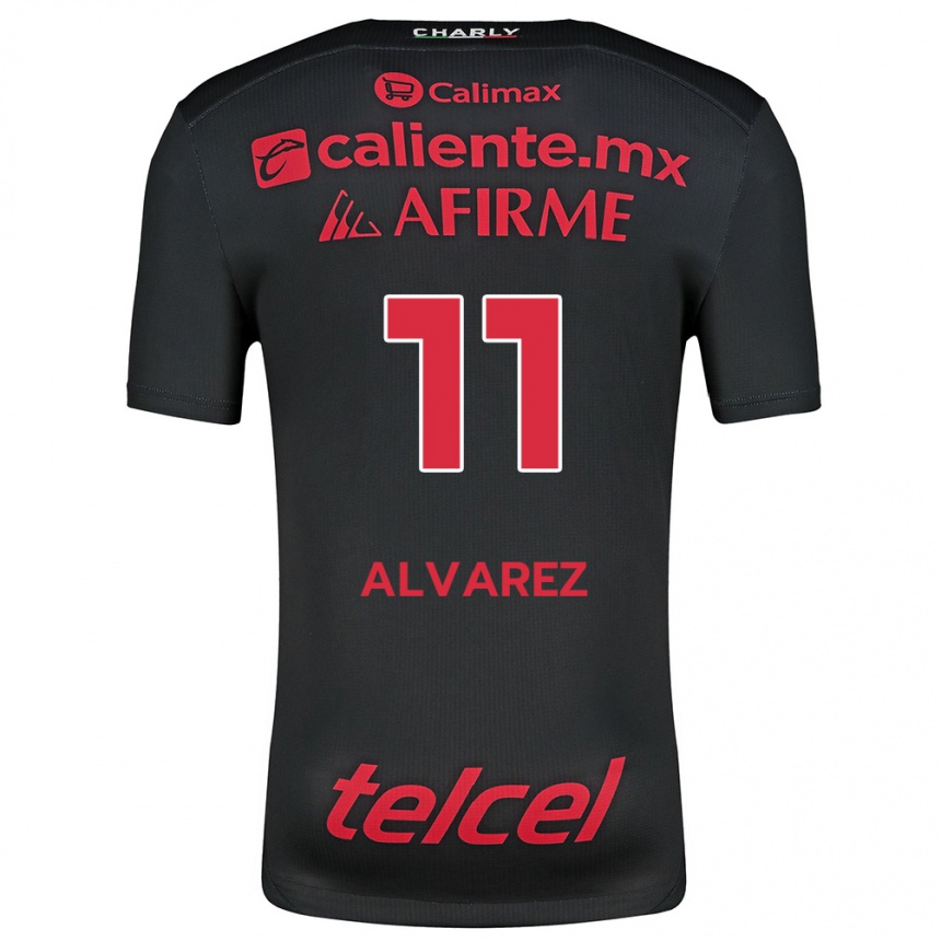 Niño Fútbol Camiseta Efraín Álvarez #11 Negro Rojo 1ª Equipación 2024/25 Argentina