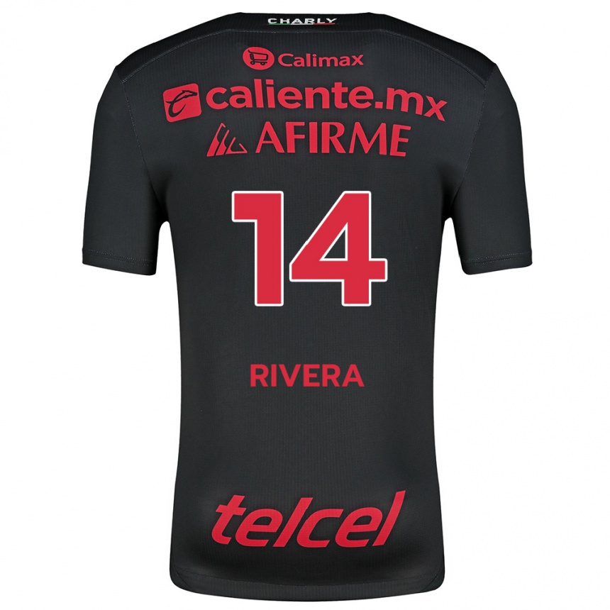 Niño Fútbol Camiseta Christian Rivera #14 Negro Rojo 1ª Equipación 2024/25 Argentina