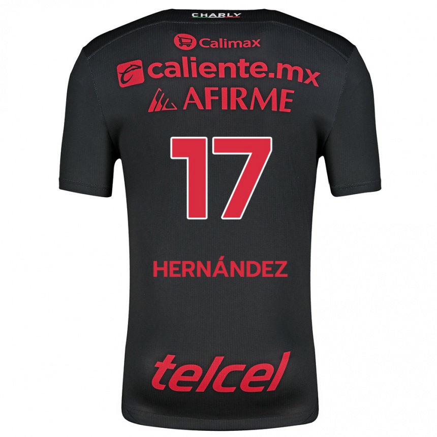 Niño Fútbol Camiseta Rubén Hernández #17 Negro Rojo 1ª Equipación 2024/25 Argentina