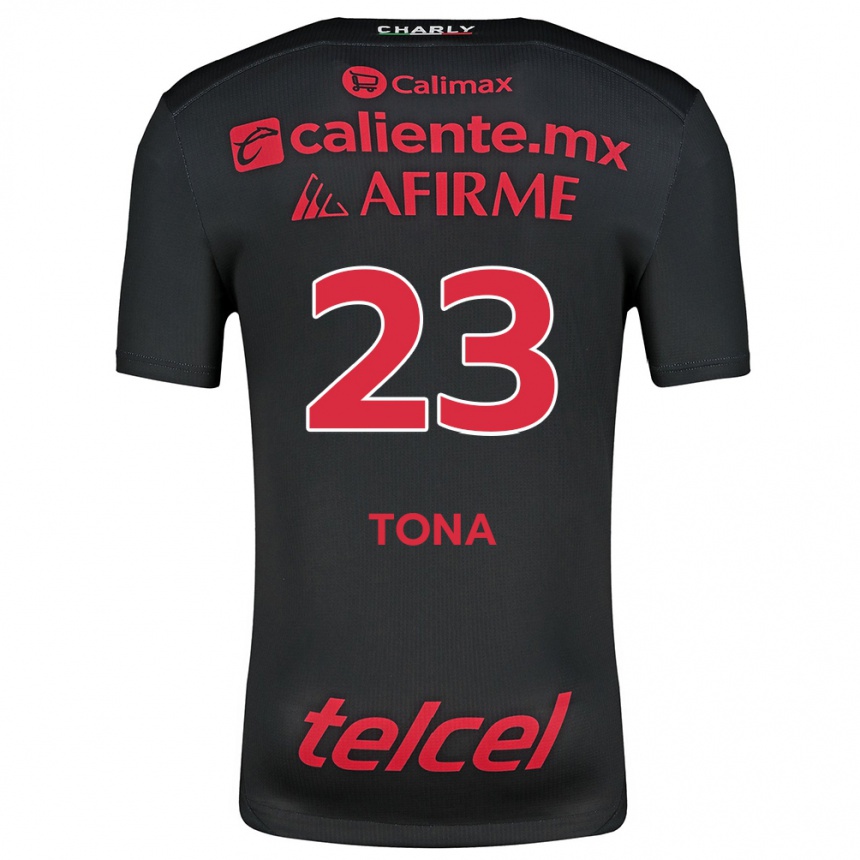 Niño Fútbol Camiseta Iván Tona #23 Negro Rojo 1ª Equipación 2024/25 Argentina