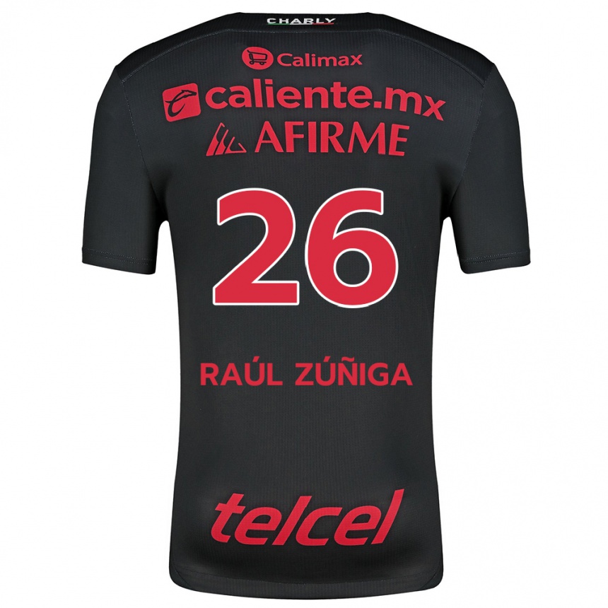 Niño Fútbol Camiseta José Raúl Zúñiga #26 Negro Rojo 1ª Equipación 2024/25 Argentina