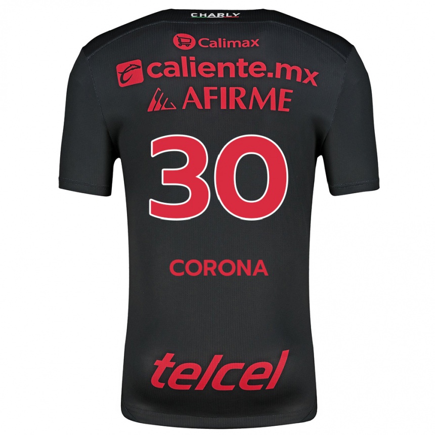 Niño Fútbol Camiseta Jesús Corona #30 Negro Rojo 1ª Equipación 2024/25 Argentina