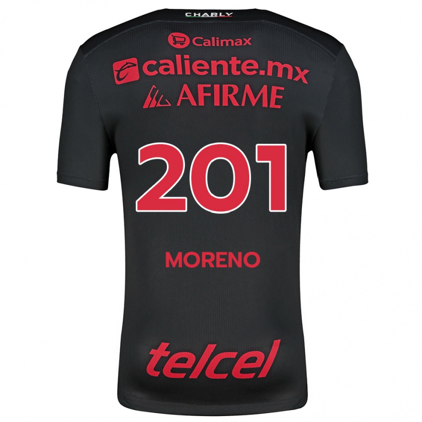 Niño Fútbol Camiseta Jesús Moreno #201 Negro Rojo 1ª Equipación 2024/25 Argentina